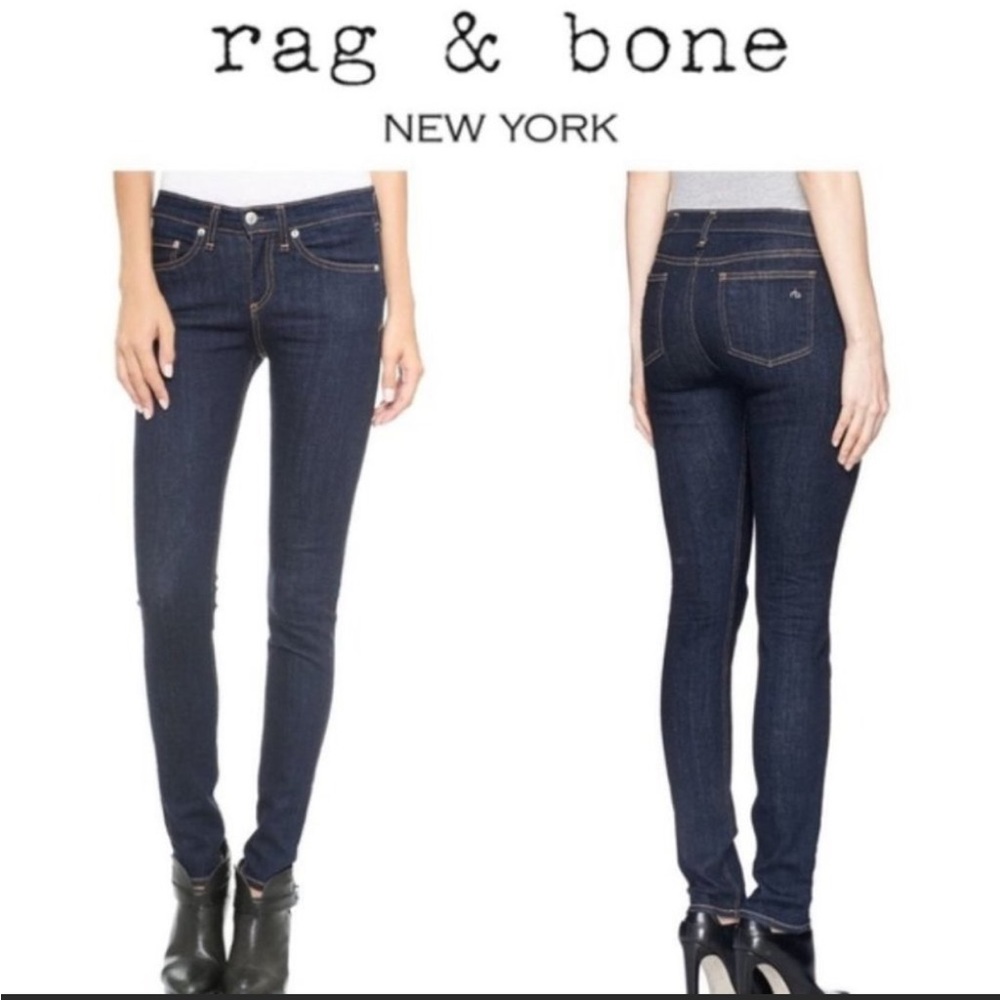 Rag & Bone Heritage Denim Skinny Jeans Mid Rise Dark Wash, Size 25